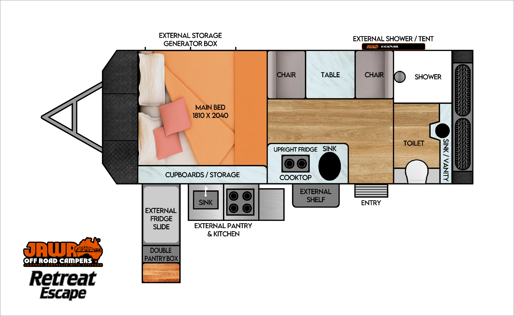 Retreat Escape Floorplan layout - 16ft Hybrid Caravan with ensuiite.